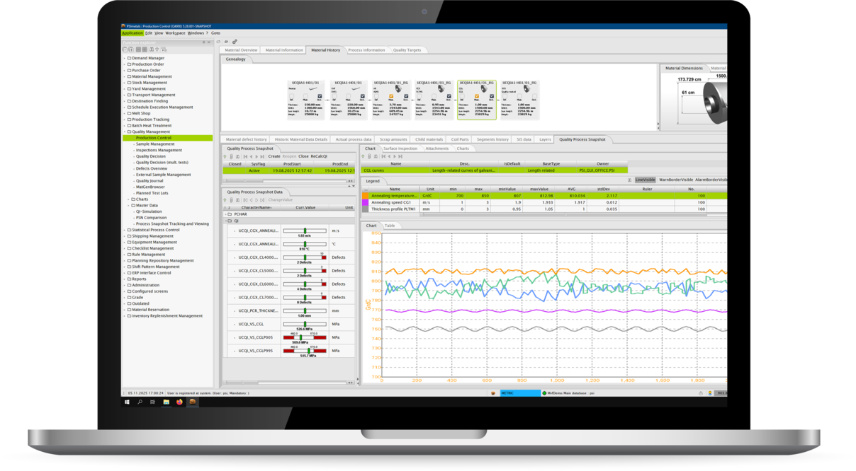 [Translate to English:] PSImetals Quality Indicators im Software-Interface, angezeigt auf einem Laptop.