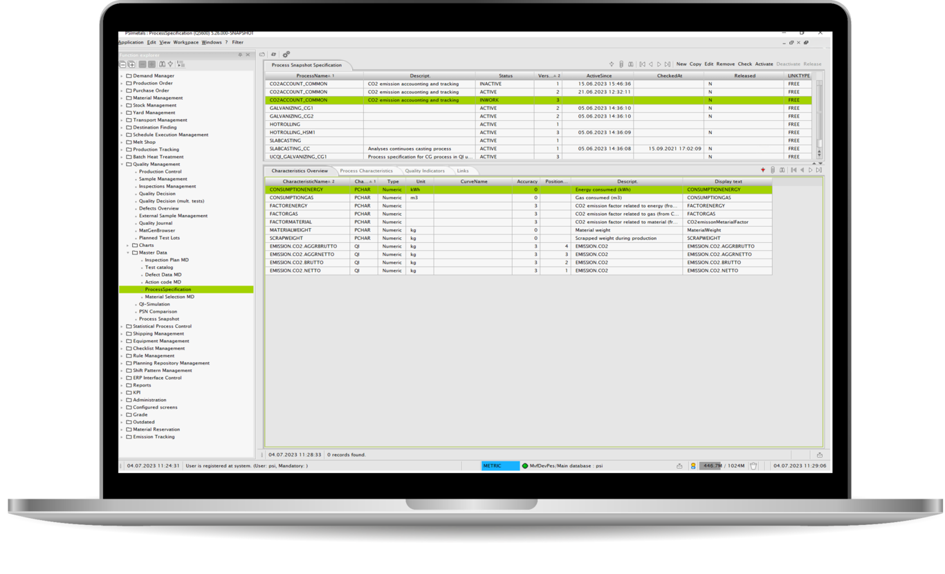PSImetals BI tools for carbon footprint tracking and production decarbonization insights.