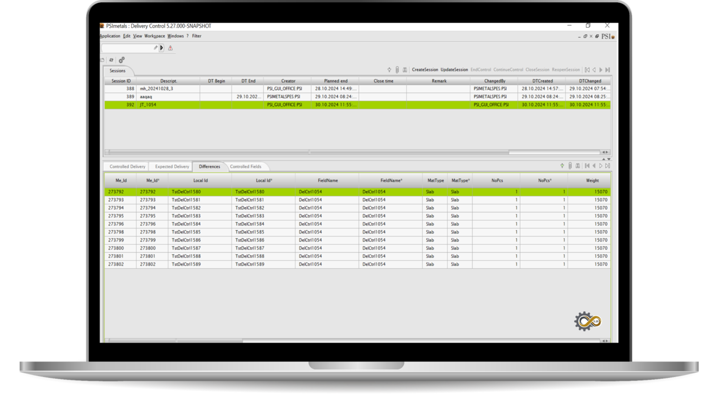PSImetals-Production – Scrap-Tracking-&-Material-Management-Interface Screenshot of PSImetals Production software on a laptop displaying Scrap Tracking and Material Management features, including scan login via PSIweb.