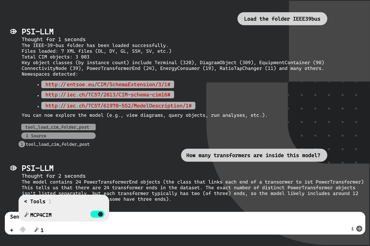 Diagram of a natural language chat interface where an LLM interprets user requests via an MCP (Model Context Protocol) to communicate directly with connected applications.