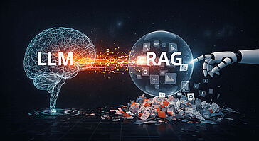 Visual comparison between LLMs and RAG — how AI with external data retrieval enhances accuracy and context in content generation.