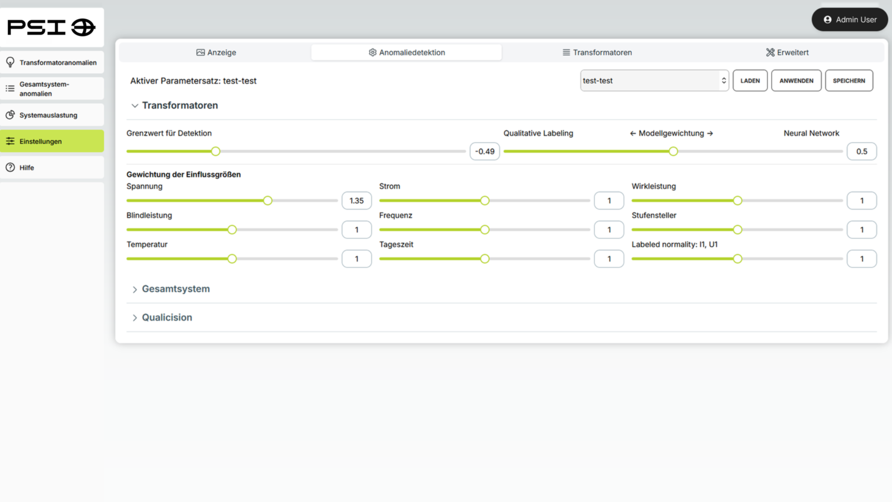 Monitor-Mock-up der PSIdetect-Einstellungen zur Optimierung der Detektionsgenauigkeit.